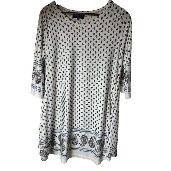 Betsy Red Couture Tunic Top‎ 1X Lightweight Multi Color Boho - Picture 1 of 6